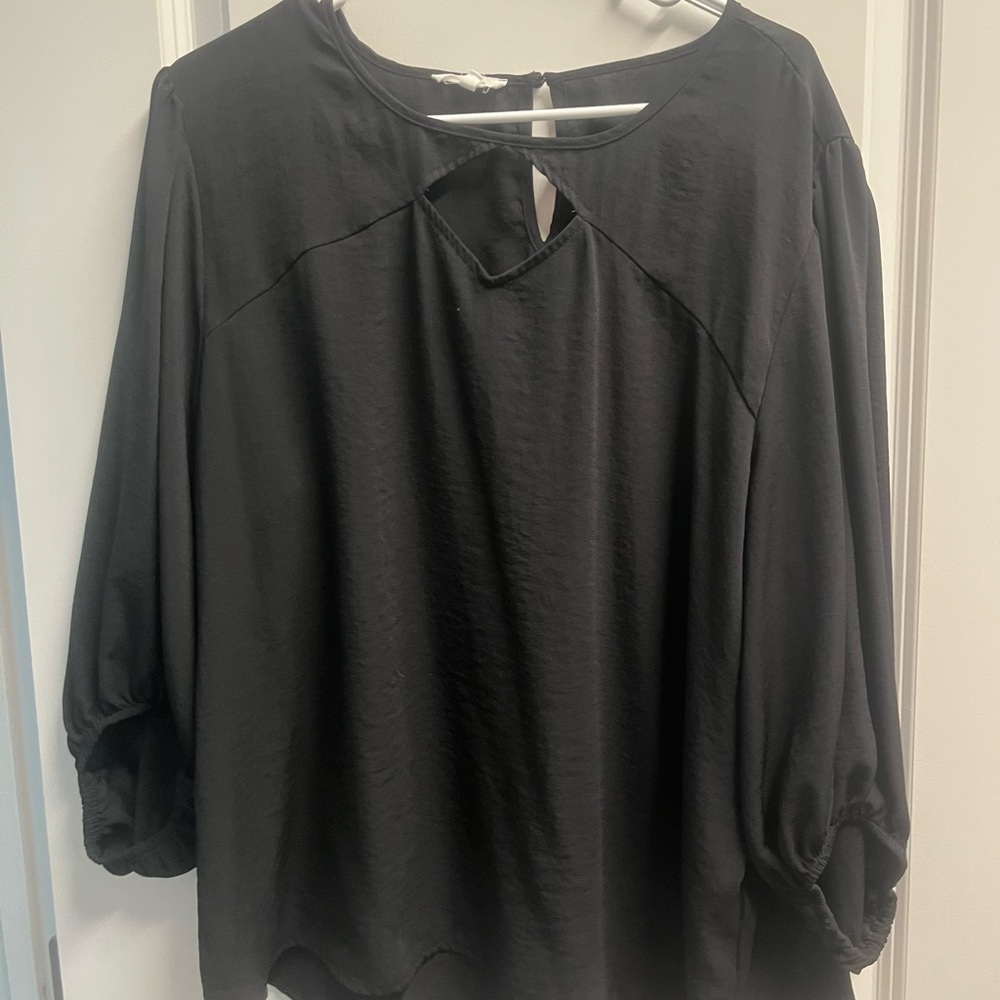 Maurices Black 3/4 Sleeve Cut Out Blouse